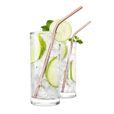 8 Inch Copper Stainless Steel Reusable Cocktail Straws, Set of 4