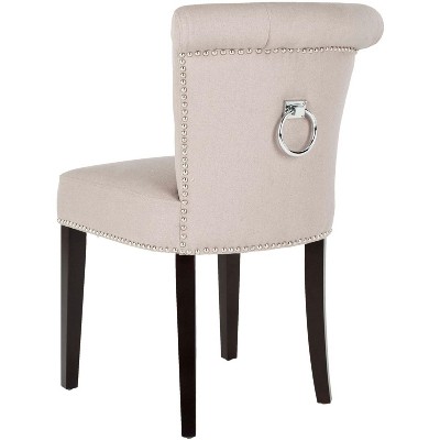 Transitional Taupe Linen Parsons Side Chair with Silver Nail Heads