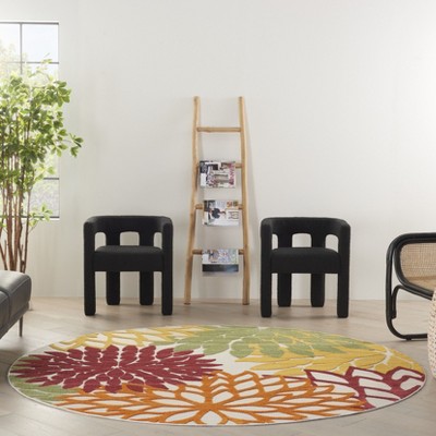 Tropical Fiesta Red Floral Round 7'10" Synthetic Area Rug