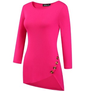 Allegra K Women's 3/4 Sleeve Round Neck Button Decor Casual Stretchy Tunic Tops - 1 of 4