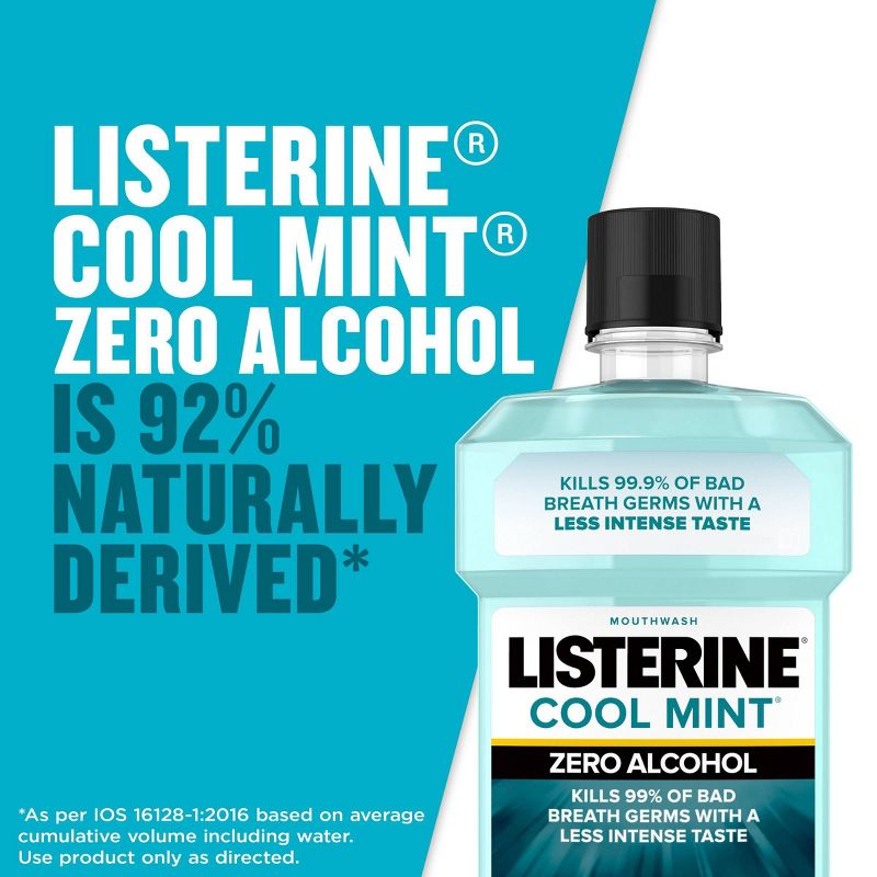 Listerine Zero Alcohol Antiseptic Mouthwash for Bad Breath and Plaque - Cool Mint - 33.8 fl oz, 4 of 10