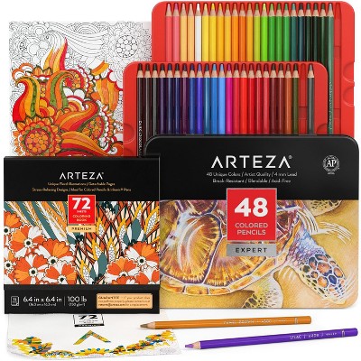 Arteza Adult Floral Coloring Art Set with Coloring Book and 48 Colored Pencils for Adults Kids Artists (ARTZ-3558)