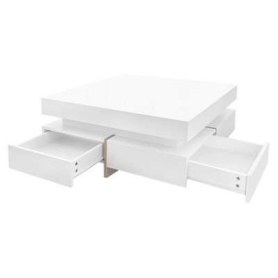 NicBex 31.5 Inch High Gloss Square Coffee Table with 4 Drawers,Center Table for Living Room,Bedroom,White/Black