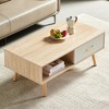 KTMBDW Coffee Table 41" Mid Century Modern Center Table with Drawer, Fluted Living Room Table with Storage, Open Shelf Coffee Table - 3 of 4