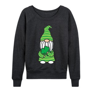 Women's - Instant Message - St Paddys Day Gnome Lightweight French Terry Wide Neck Long Sleeve Graphic Shirt - 1 of 4