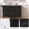 LOVSON 50.7-inch kitchen island with tilting trash bin cabinet and pull-out storage rack, suitable for kitchens and dining rooms, black - 4 of 4