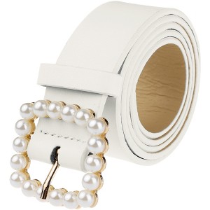 INSPIRE CHIC Women's Faux Leather Pearl Buckle Wide Waist Belts 40.9" X 1.2" - 1 of 4