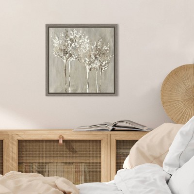 Dusky Trees 16" Square Framed Canvas Wall Art in Gray and Brown