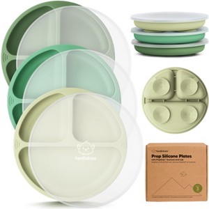 3-Pack Prep Suction Plates with Lids, 100% Silicone Baby Plates with Lid, BPA-Free Kids Divided Toddler Plates - 1 of 4