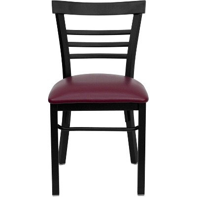 Black Metal Ladder Back Chair with Burgundy Vinyl Seat