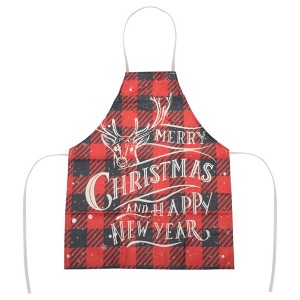 Unique Bargains Christmas Aprons Linen Red Black Beige 21.65"x26.77" 1 Pcs - 1 of 4