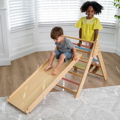 Avenlur Hazel Wooden Indoor Climbing Gym with Colored Bars and Slide