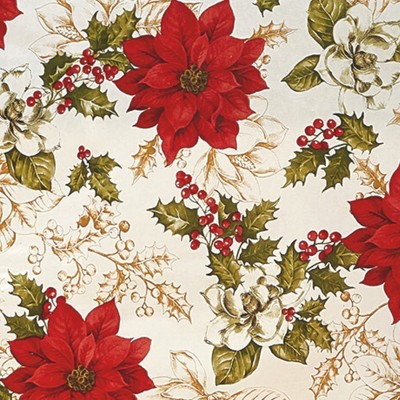 Festive Red Poinsettia Vinyl Tablecloth with Flannel Backing, 70" x 52"