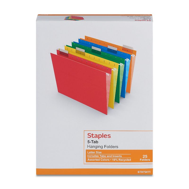 MyOfficeInnovations Hanging File Folders 5 Tab Letter Size Assorted 25/Box (875411), 5 of 6