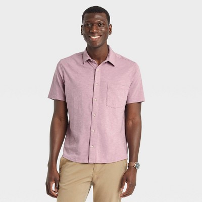 Men's Standard Fit Short Sleeve Button-Down Shirt - Goodfellow & Co™ Light Purple S