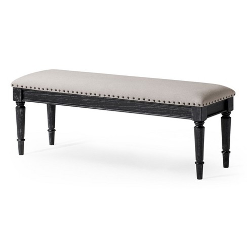 Maven Lane Elizabeth Traditional Upholstered Wooden Bench In Antiqued Black Finish Target