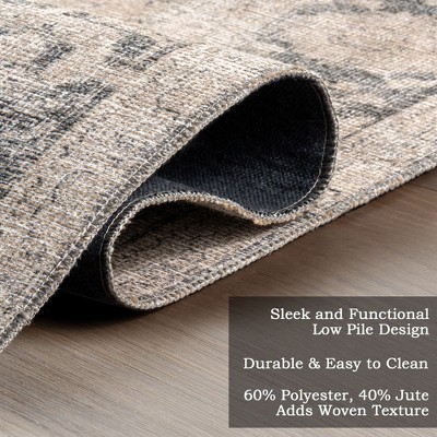 Beige and Gray Rectangular Synthetic Area Rug, 10x13