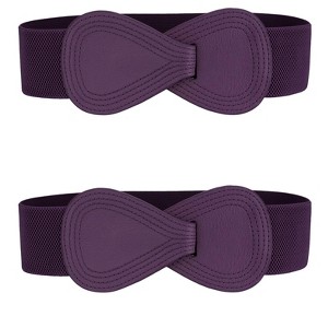 INSPIRE CHIC Women's Interlock 8-shaped Buckle Elastic Faux Leather Stretch Waist Belt 2 Pcs - 1 of 4
