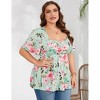 Garvee Women Plus Size Sweetheart Neck Tunic Tops Floral Short Sleeves Pleated Peplum Babydoll Casual Blouse T shirts - 3 of 4