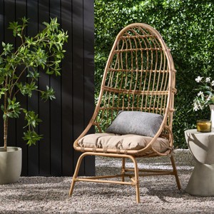 Rattan Outdoor Patio Egg Chair Basket Lounge Seat Chair,Wicker Basket Chair,Patio Chair With Beige Cushion-Cuddlewood - 1 of 4