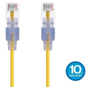 Monoprice Cat6A Ethernet Patch Cable - 5 Feet - Yellow (10 Pack) Snagless RJ45 550Mhz UTP Pure Bare Copper Wire 10G 30AWG - SlimRun Series - 1 of 4