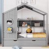JUJABU Modern Wooden House Bed with Trundle & Storage Shelf for Kids - 3 of 4