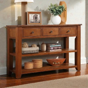 Mshliw 48 Inch Solid Pine Wood Top Console Table with 3 Drawers and 2 Shelves Entryway Sofa Table for Living Room Hallway Bedroom - 1 of 4