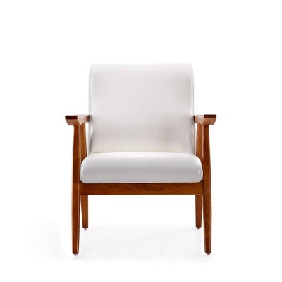 Archduke White and Amber Faux Leather Wood Accent Chair