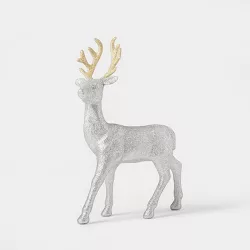 12" Glitter Deer Decorative Figurine Silver - Wondershop™