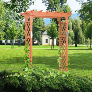 Costway Arbor Over 7FT High Wooden Garden Arch Trellis Pergola Outdoor Patio Plant - 1 of 4