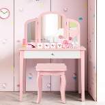 Costway Kids Vanity Set Princess Makeup Dressing Play Table Set W/Mirror  White\ Pink