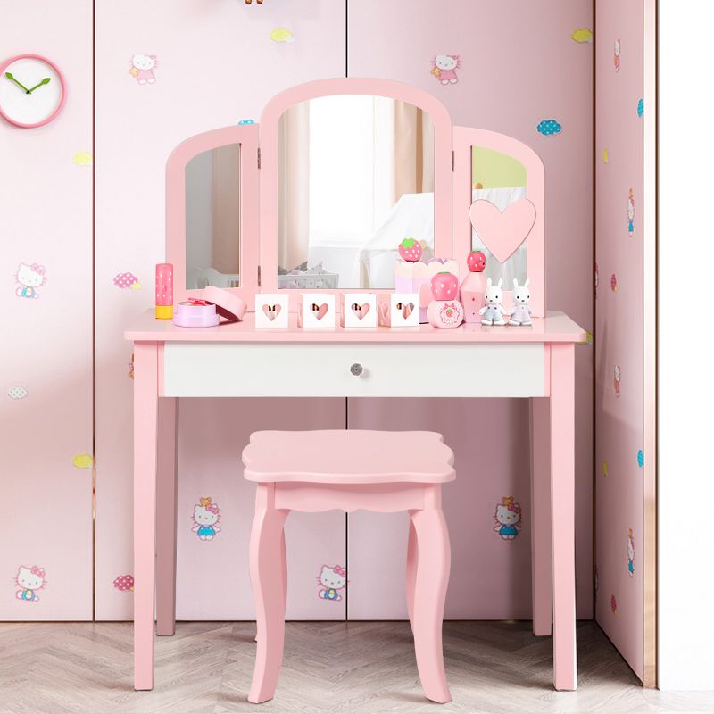 Costway Kids Vanity Set Princess Makeup Dressing Play Table Set W/Mirror  White\ Pink, 1 of 9