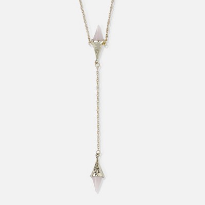 Sanctuary Project Rose Quartz Crystal Diamond Drop Y Necklace Hammered Gold