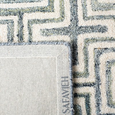 Ivory and Blue Geometric Hand-Tufted Wool Area Rug, 6' x 6'