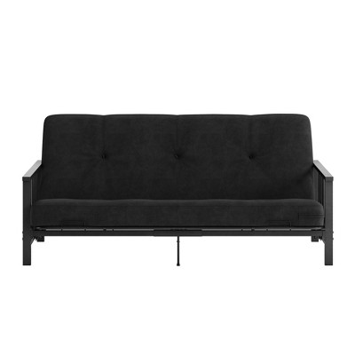 RealRooms Henry Square Metal Arm Futon with 6" High Density Polyester Fill Mattress
