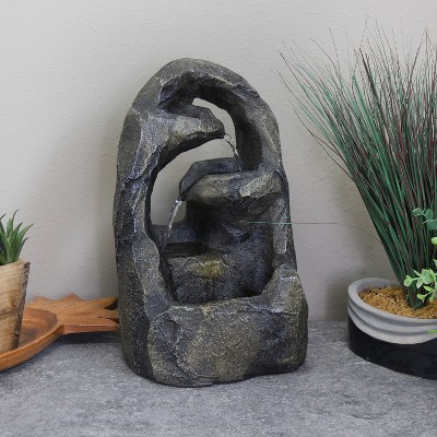 Cavernous Rock Tiers Brown Resin Tabletop Water Fountain