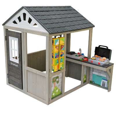 KidKraft Brandclub KidKraft Patio Party Wooden Outdoor Playhouse with Spinner Block Puzzle 14pc