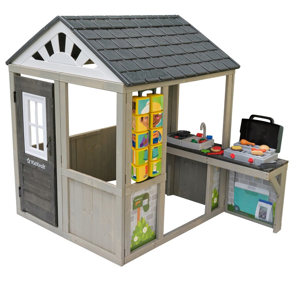 KidKraft Patio Party Wooden Outdoor Playhouse with Spinner Block Puzzle - 14pc