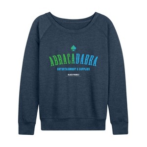 Women's The Black Phone Abracadabra Logo Lightweight French Terry Wide Neck Long Sleeve Graphic Shirt - Heather Indigo - 2X - 1 of 4