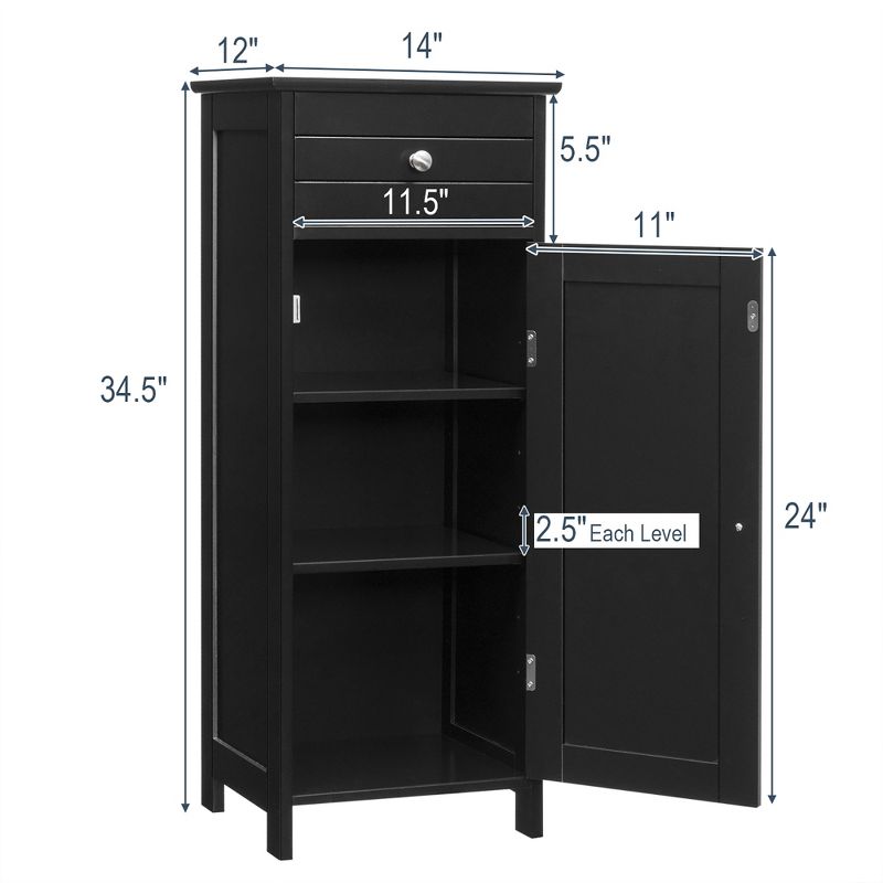 Costway Bathroom Floor Cabinet Storage Organizer Free-Standing w/ Drawer Grey\Black\Brown, 4 of 11