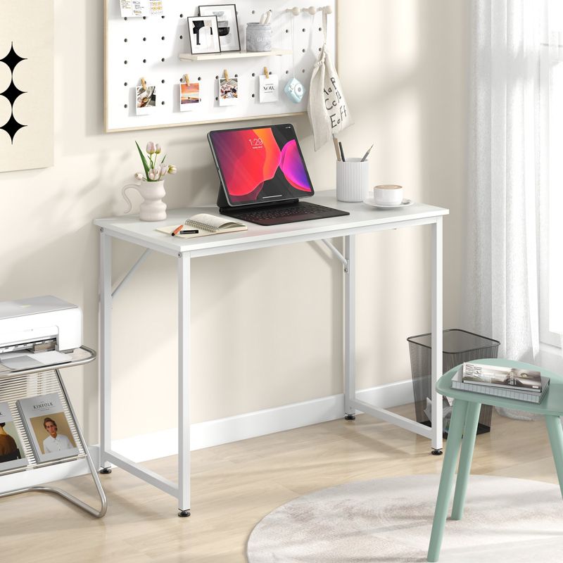 Costway Computer Laptop Desk Heavy Duty Metal Frame Writing Desk Home PC Office Desk with Adjustable Foot Pads, 2 of 8