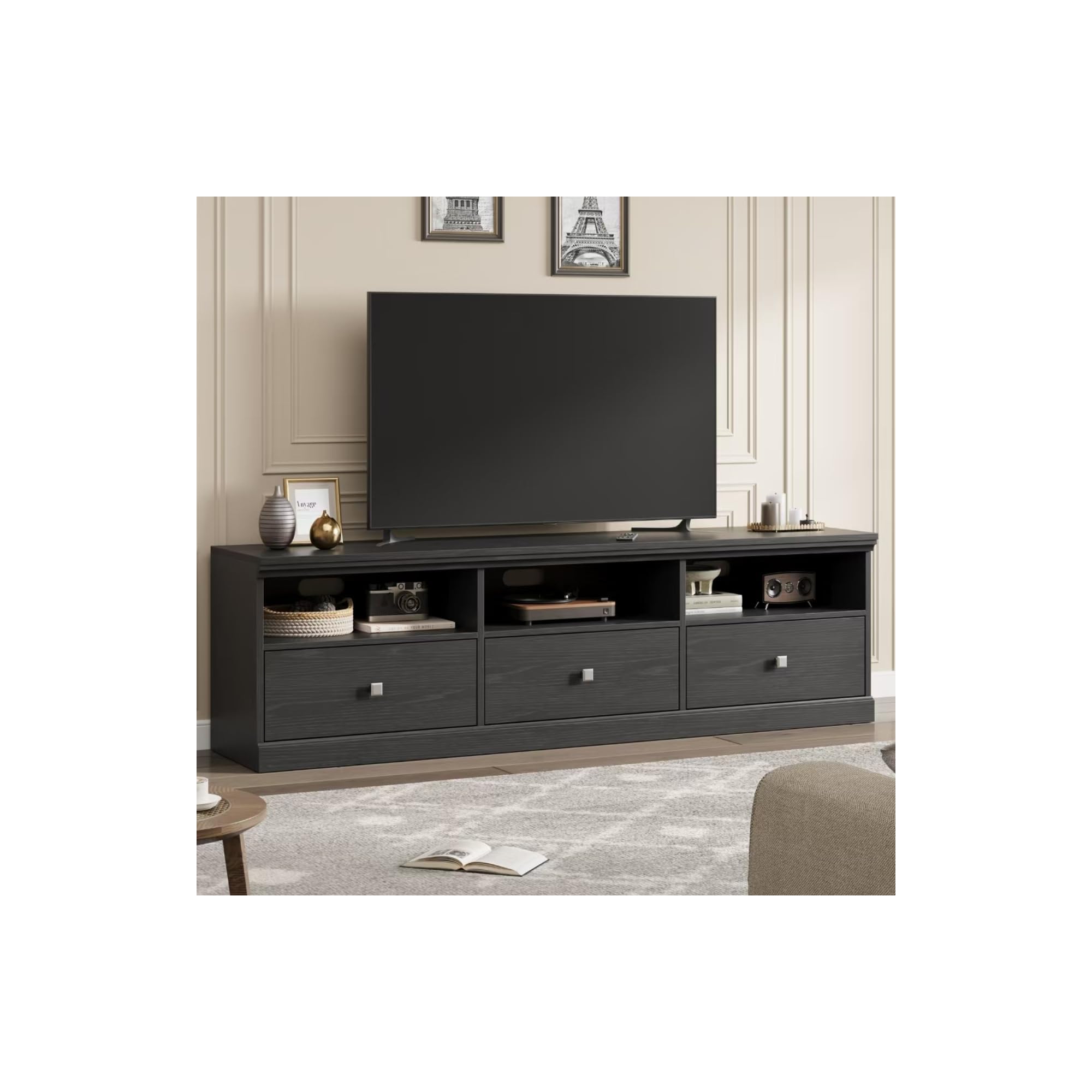 70in TV Stand for TVs up to 80", Modern Entertainment Center with Storage Drawer, Shelves, TV Console Media Cabinet for Living Room, Bedroom, Black