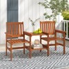 Tangkula Outdoor Wood Bench Loveseat w/ Built-in Table 1.57" Umbrella Hole for Porch - 2 of 4