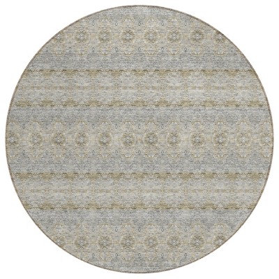 Silver Gray And Gold Floral Medallion Washable Indoor Outdoor Area Rug