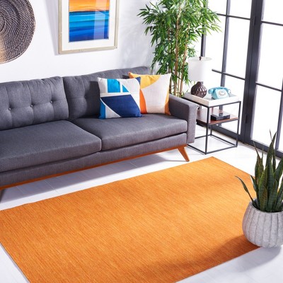 Handmade Orange Wool and Cotton Flat Woven Rug, 4' x 6'