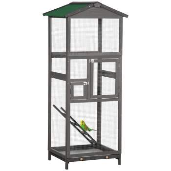 PawHut Cage à oiseaux sur pieds roulettes avec 4 mangeoires et 3 perchoirs  79 x 49 x 133 cm noir