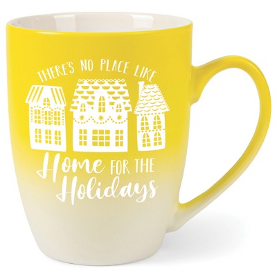 Elanze Designs There's No Place Like Home For the Holidays Two Toned Ombre Matte Yellow and White 12 ounce Ceramic Stoneware Coffee Cup Mug