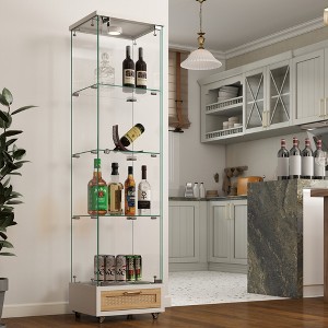 KTMBDW Display Cabinet with Drawer, 4-Tier Curio Cabinet with Lock, Tempered Glass Storage Case for Living Room Bedroom - 1 of 4
