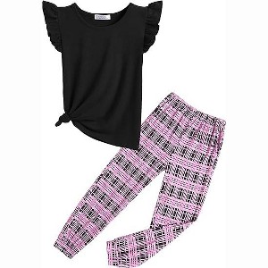 Arshiner 2 Piece Girl Clothes Outfits Spring Summer Ruffle Trim Tank Top Shirts and Pant Set with Pockets - 1 of 4