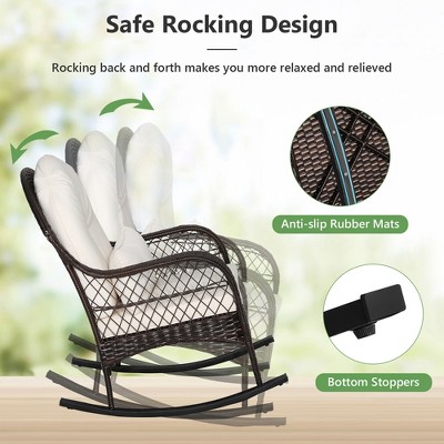 Mix Brown PE Rattan Rocking Chair with Off-White Cushions